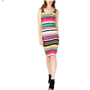 Planet gold colorful striped sleeveless bodycon dress mid length